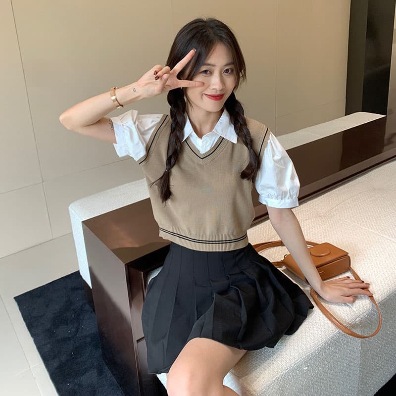 ニットベスト 学生風レトロベスト