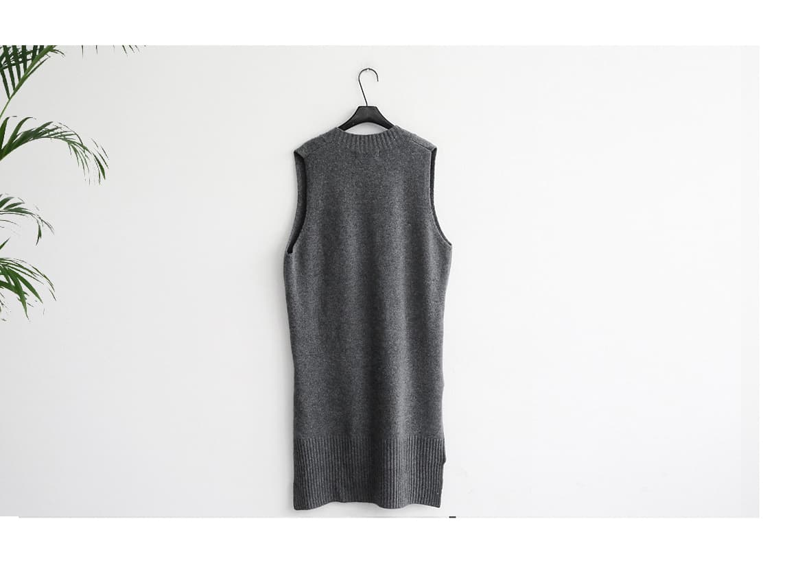 グレー ブイネック ロング ニットベスト チュニック 通勤 日常使い
