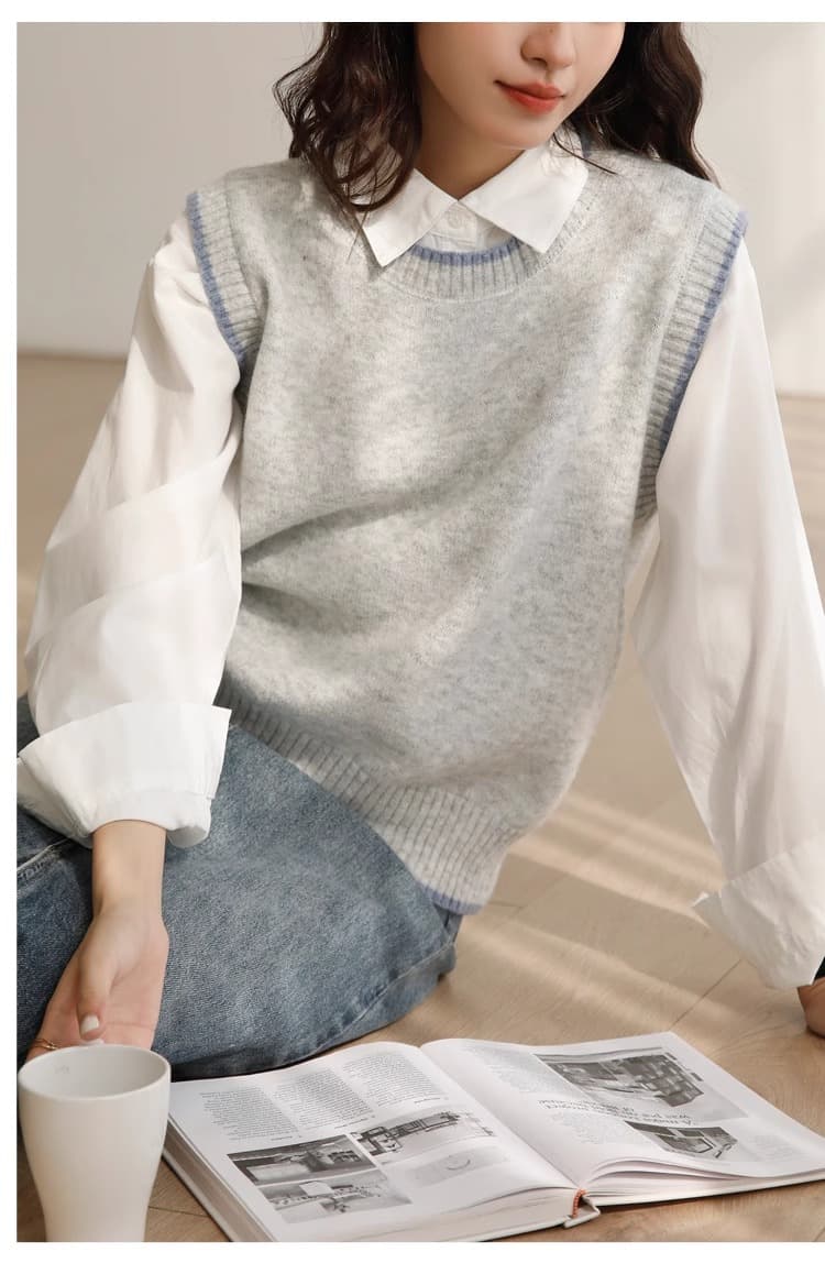 シンプル重ね着風ニットベスト