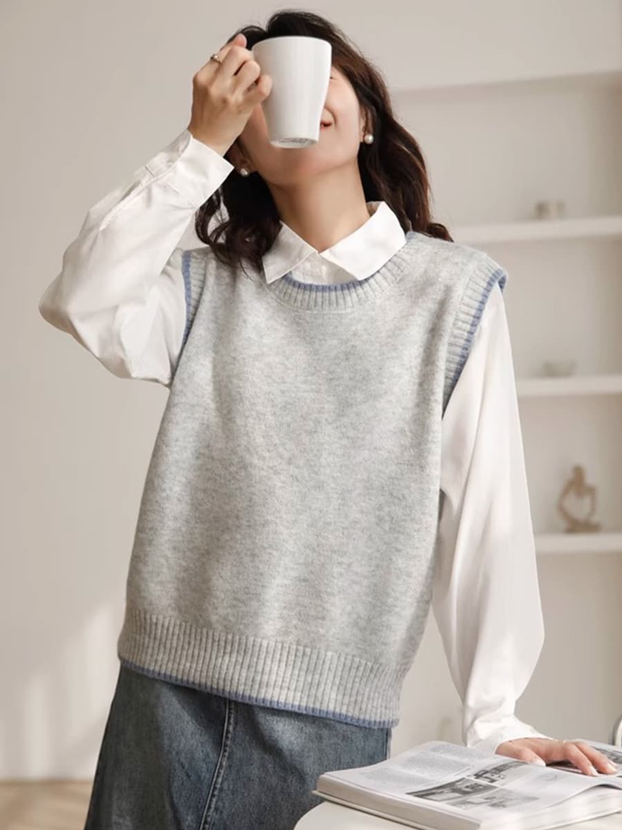 シンプル重ね着風ニットベスト