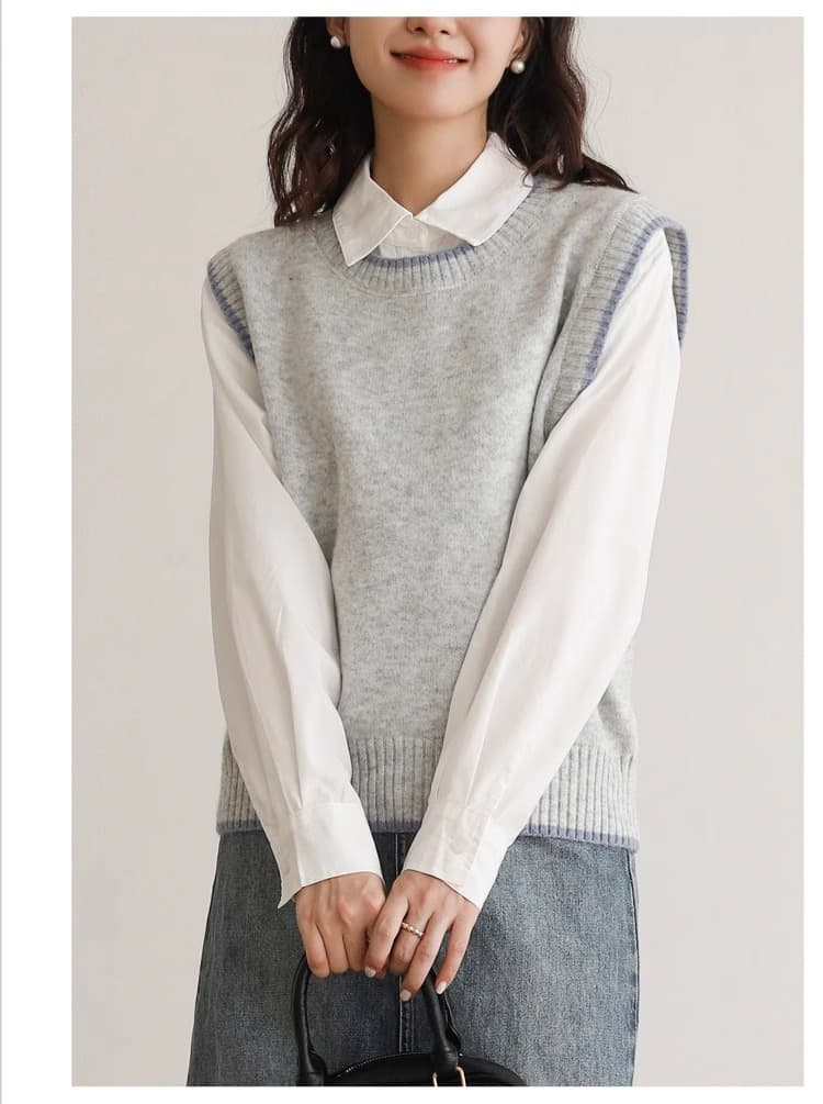シンプル重ね着風ニットベスト