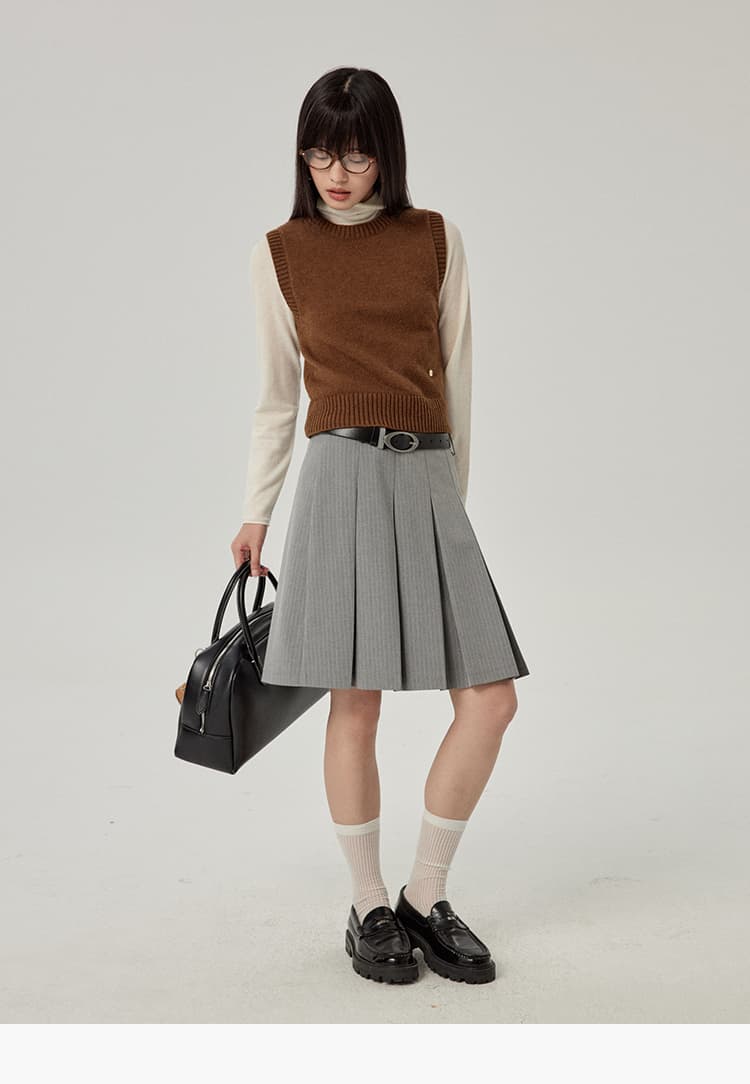 ニットベスト シンプル丸首ショートニットベスト