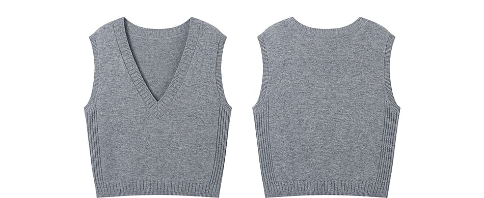 ニットベスト シンプル深Vネックベスト