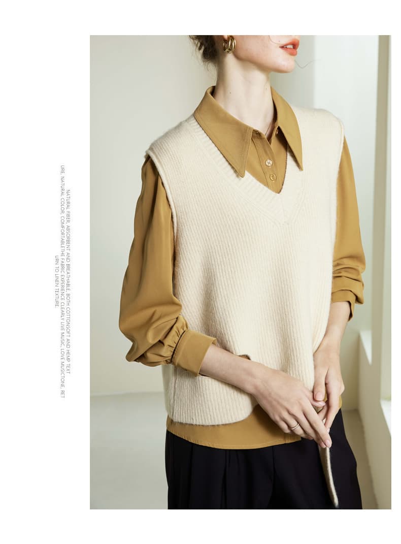 ニットベスト 前後差のある裾デザインリブニット