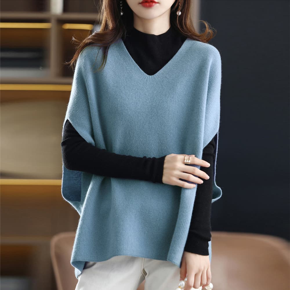 白ニットベスト レディース ゆったりVネック 重ね着