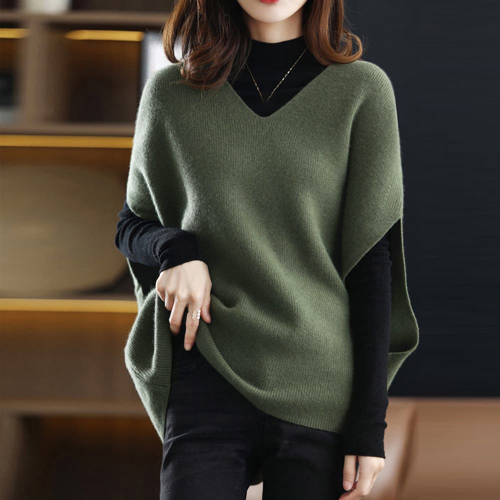 白ニットベスト レディース ゆったりVネック 重ね着