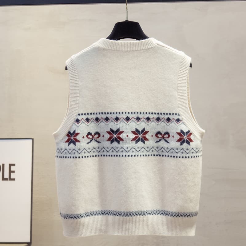 ニットベスト 北欧模様の冬花ニットベスト