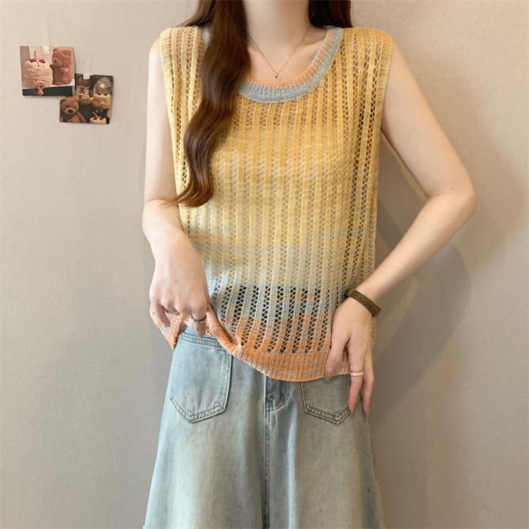  ニットベスト 透かし編みノースリーブベスト