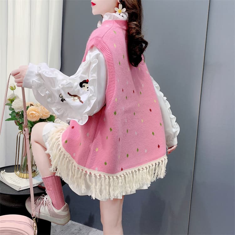 ニットベスト いちごフリンジニットベスト