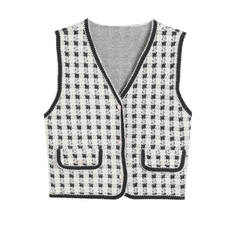ニットベスト 格子模様パイピングニットベスト