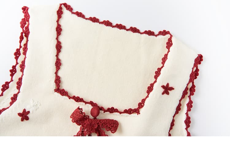 ニットベスト 刺繍入り 花結び紐付き ニットベスト
