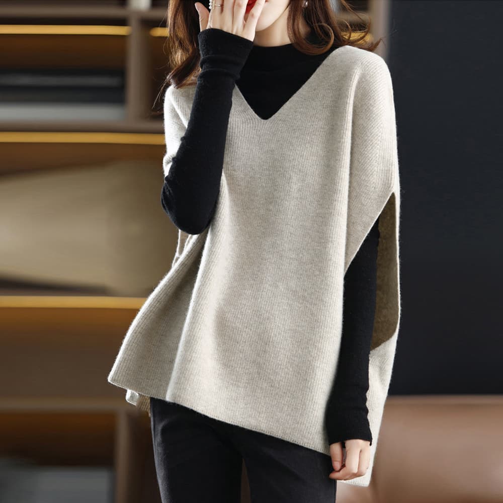白ニットベスト レディース ゆったりVネック 重ね着