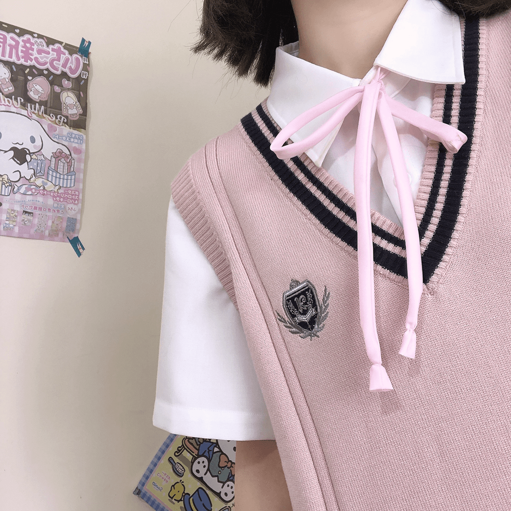 ニットベスト 学園風リボン付きニットベスト