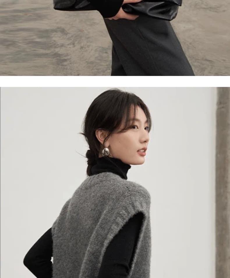 ニットベスト 上質柔らか無地Vネックベスト