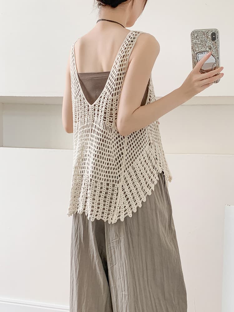 ニットベスト 透かし編み涼風ノースリーブサマーニットベスト