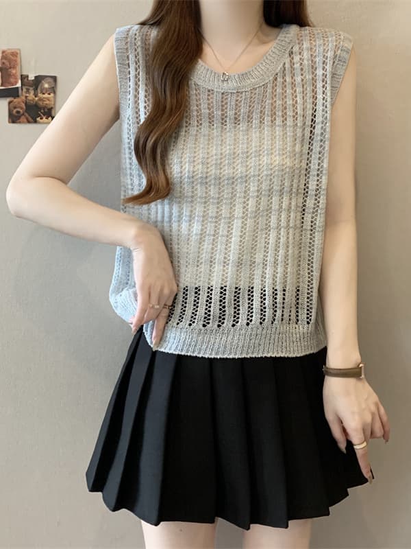  ニットベスト 透かし編みノースリーブベスト