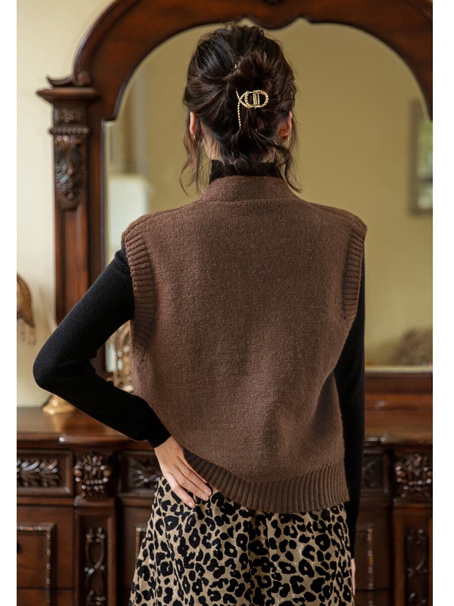 ニットベスト 重ね着上品深まる深Vベスト