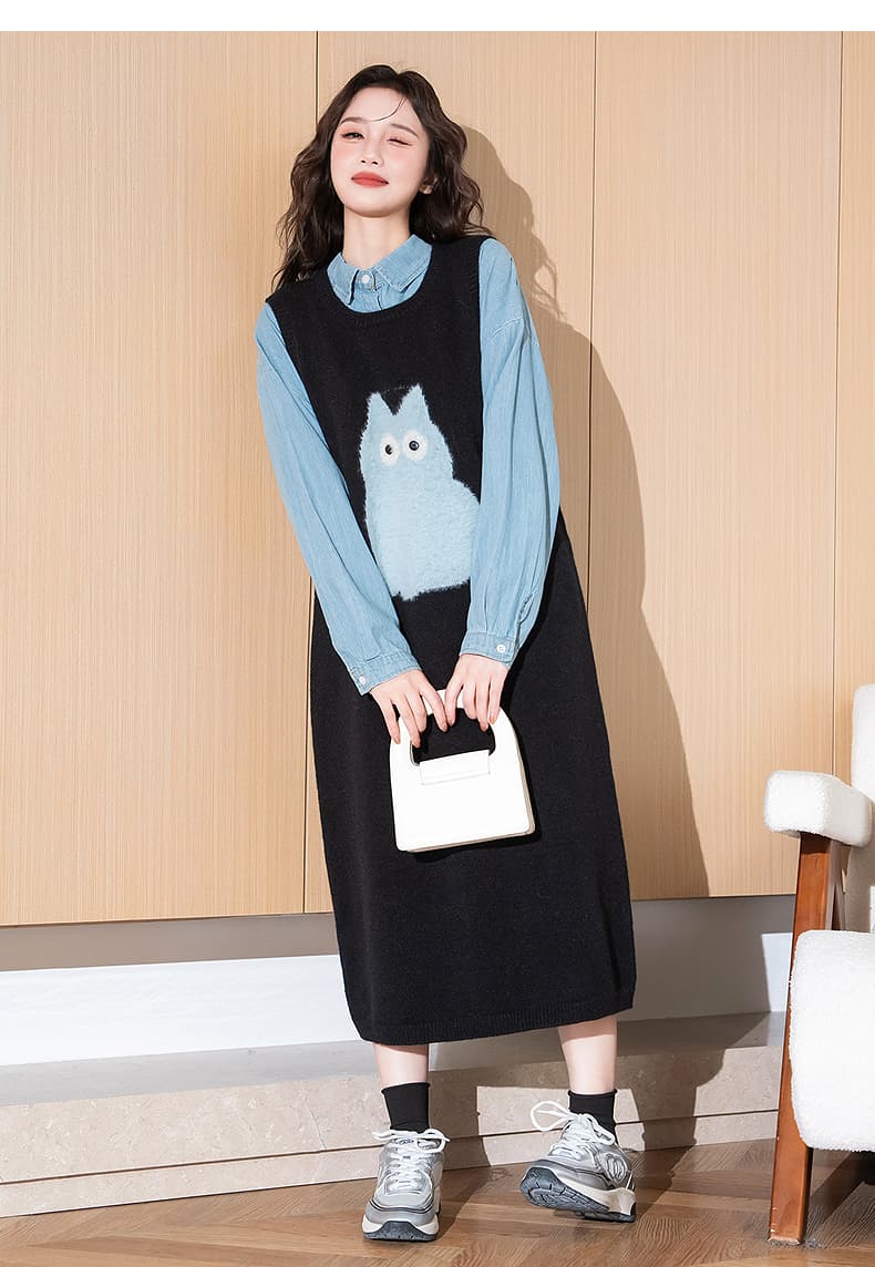 ニットベスト もこもこねこちゃんロングニットベスト