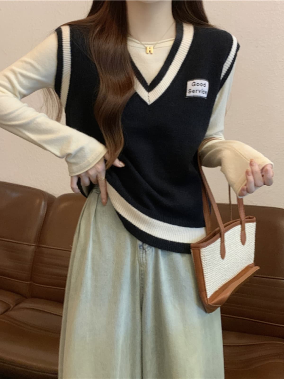 ニットベスト バイカラーアカデミックベスト