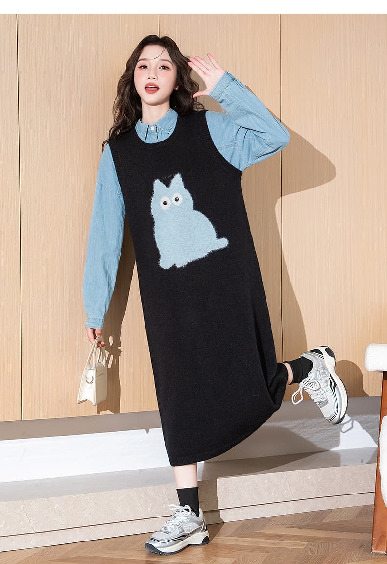 ニットベスト もこもこねこちゃんロングニットベスト
