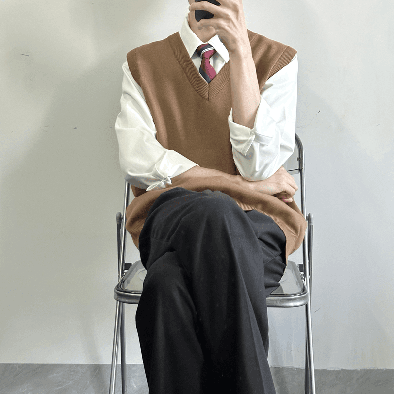 ニットベスト 学生風Vネックニットベスト