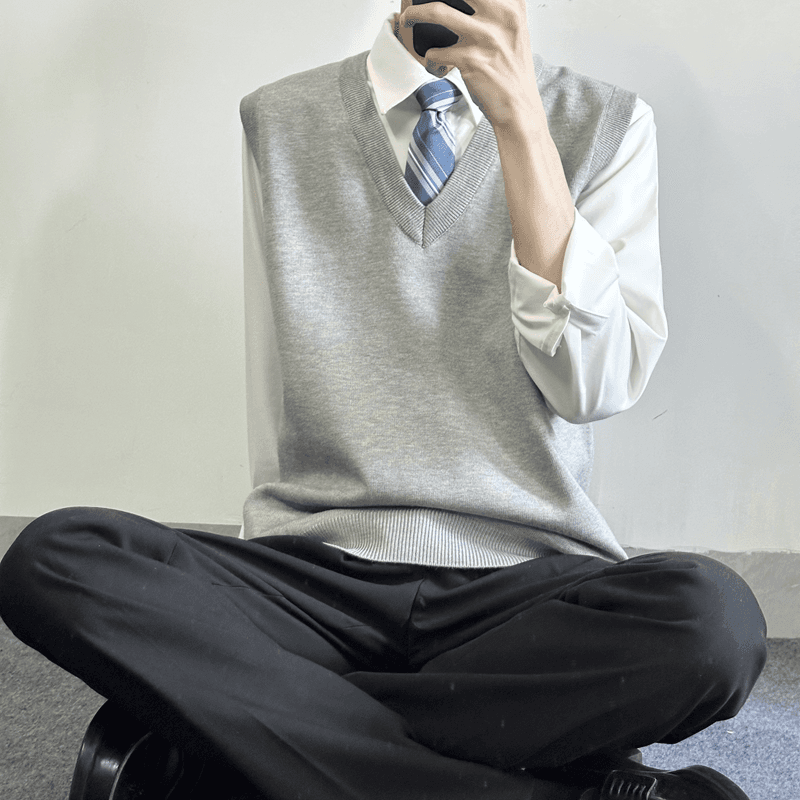 ニットベスト 学生風Vネックニットベスト