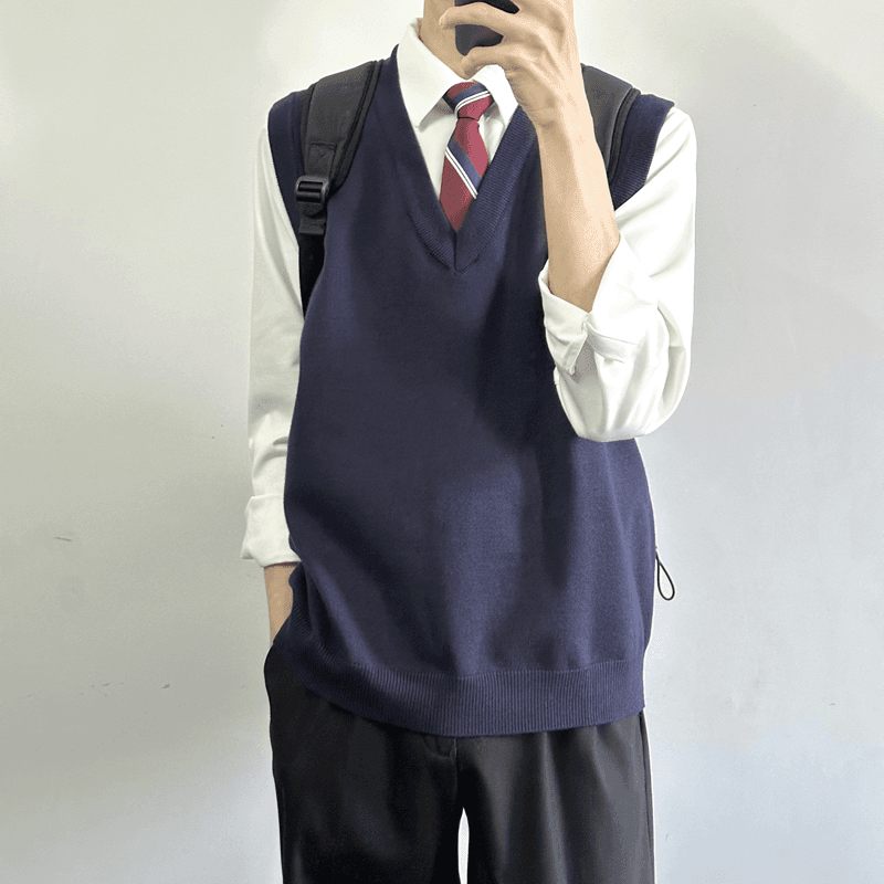 ニットベスト 学生風Vネックニットベスト