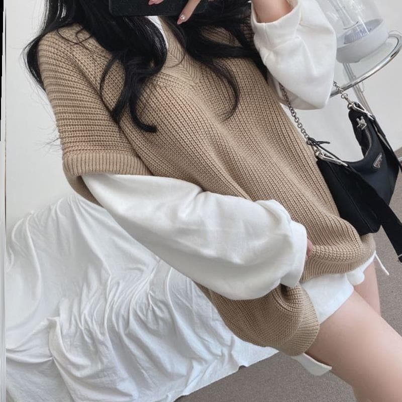 ニットベスト 柔らか天然糸ゆったりニットベスト