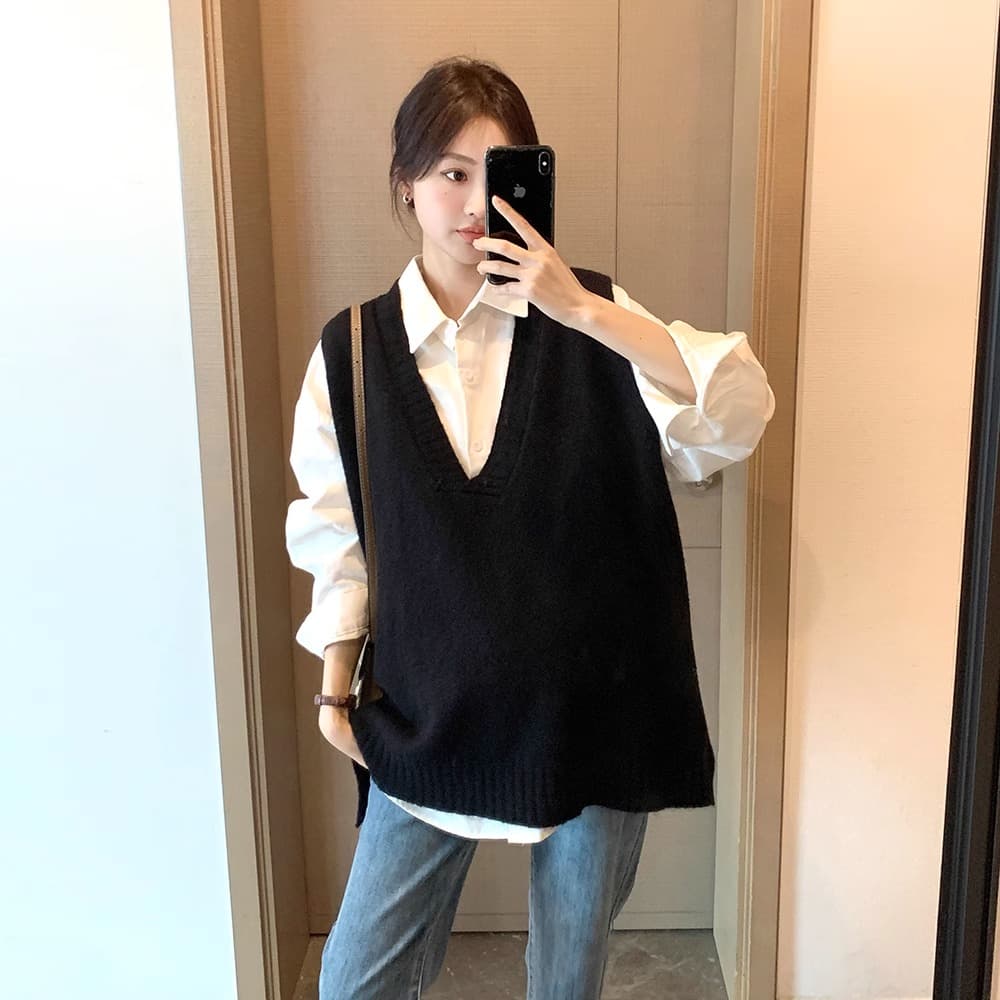 ニットベスト 深Vネックゆるふわベスト