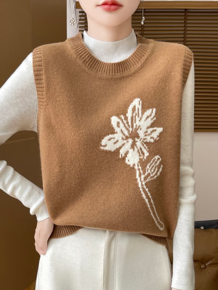 ニットベスト 花柄デザイン上質ベスト