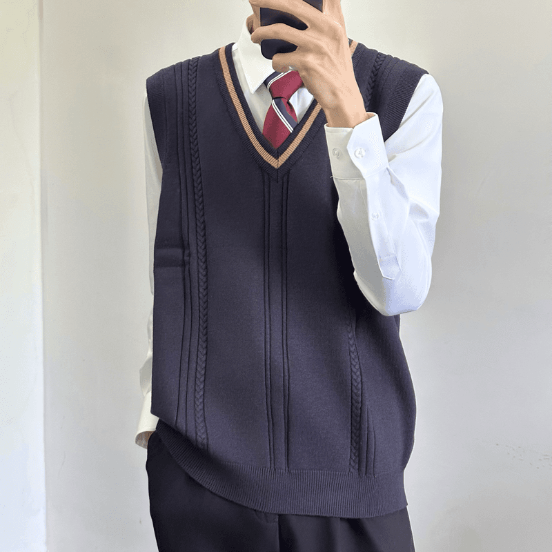 ニットベスト 学生風Vネックニットベスト