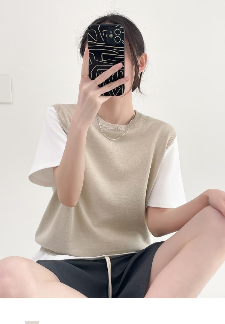 ニットベスト シンプル重ね着風ニットベスト