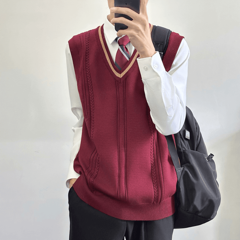 ニットベスト 学生風Vネックニットベスト