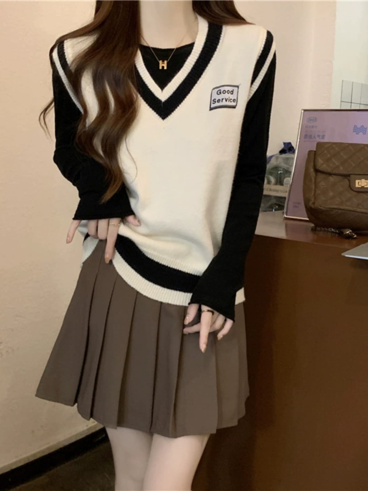 ニットベスト バイカラーアカデミックベスト